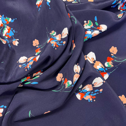Summer Buds | Navy | Poly Dress Fabric - Hollies Haberdashery UK