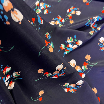 Summer Buds | Navy | Poly Dress Fabric - Hollies Haberdashery UK