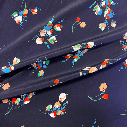 Summer Buds | Navy | Poly Dress Fabric - Hollies Haberdashery UK