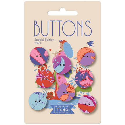 Tilda Bloomsville Fabric | Abloom 18mm Buttons | Blue / Red - 400056