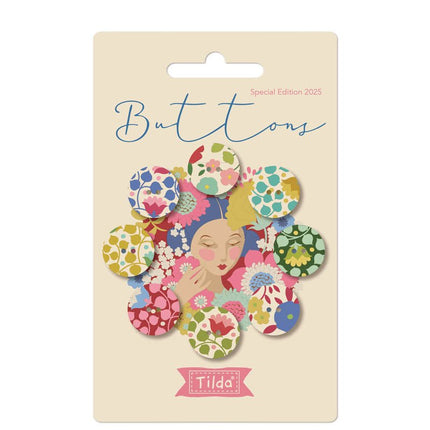 Tilda Wallflower Fabric | 16mm Buttons (8) | Red / Green PRE ORDER JUNE - TD400070