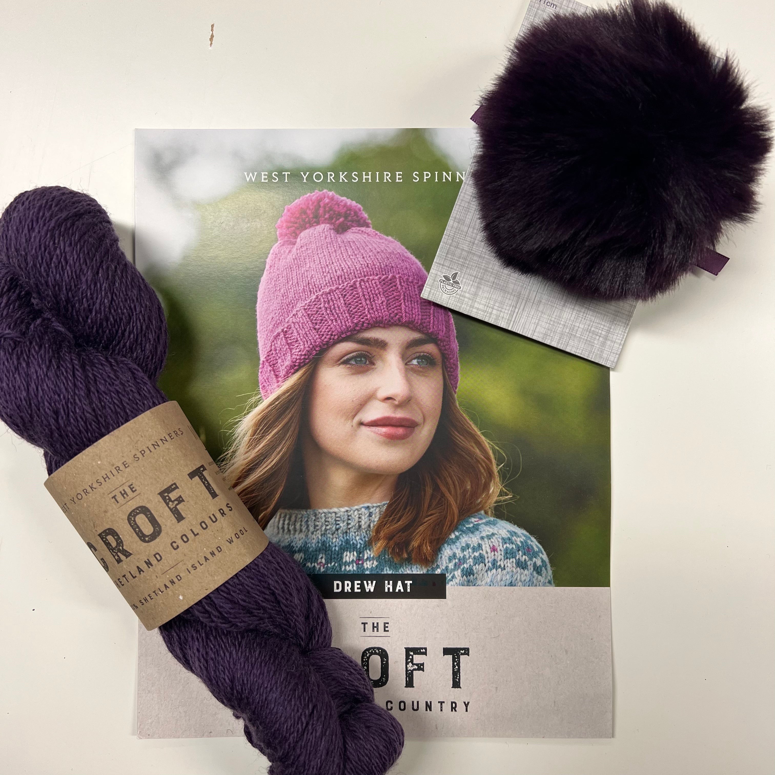 West Yorkshire Croft Drew Hat Kit Quendale Purple Yarn