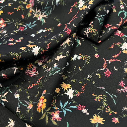 Black Botanical Poly Dress Fabric - Hollies Haberdashery UK