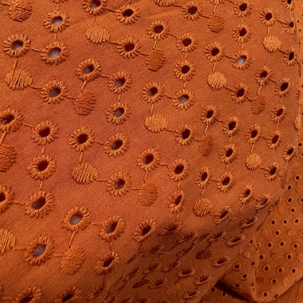 Embroidered Cotton - Gold Brown - Hollies Haberdashery UK