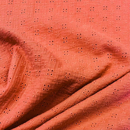 Double Gauze Bambino Embroidered Cotton - Salmon - Hollies Haberdashery UK