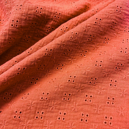 Double Gauze Bambino Embroidered Cotton - Salmon - Hollies Haberdashery UK