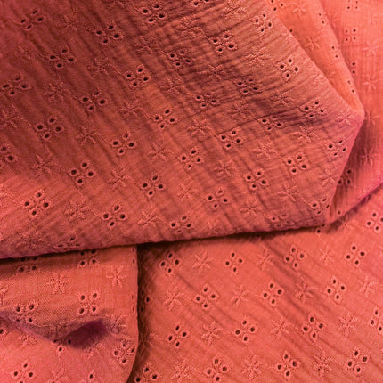 Double Gauze Bambino Embroidered Cotton - Salmon - Hollies Haberdashery UK