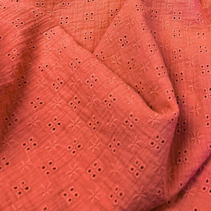 Double Gauze Bambino Embroidered Cotton - Salmon - Hollies Haberdashery UK