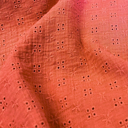Double Gauze Bambino Embroidered Cotton - Salmon - Hollies Haberdashery UK
