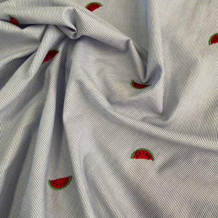 Embroidered Cotton Shirting - Watermelon - Hollies Haberdashery UK