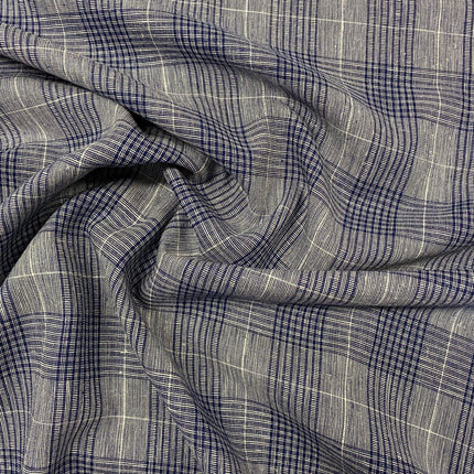 Indigo Check Viscose Linen Blend - Hollies Haberdashery UK
