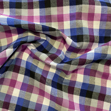 Checked Cotton Shirting - Royal - Hollies Haberdashery UK