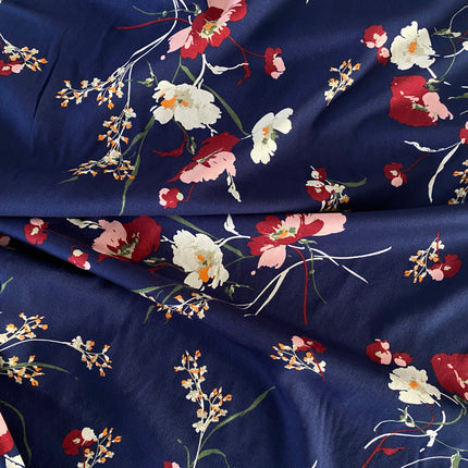 Grace Blooms Viscose - Navy - Hollies Haberdashery UK