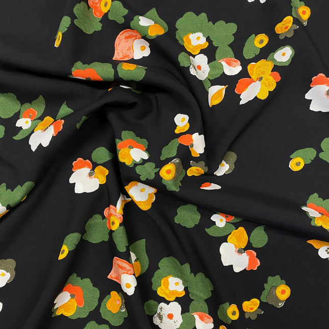 Cluster Blooms Viscose - Black - Hollies Haberdashery UK