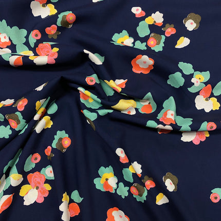 Cluster Blooms Viscose - Navy - Hollies Haberdashery UK