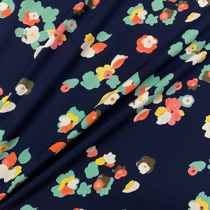 Cluster Blooms Viscose - Navy - Hollies Haberdashery UK