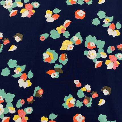 Cluster Blooms Viscose - Navy - Hollies Haberdashery UK