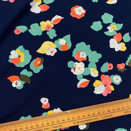 Cluster Blooms Viscose - Navy - Hollies Haberdashery UK